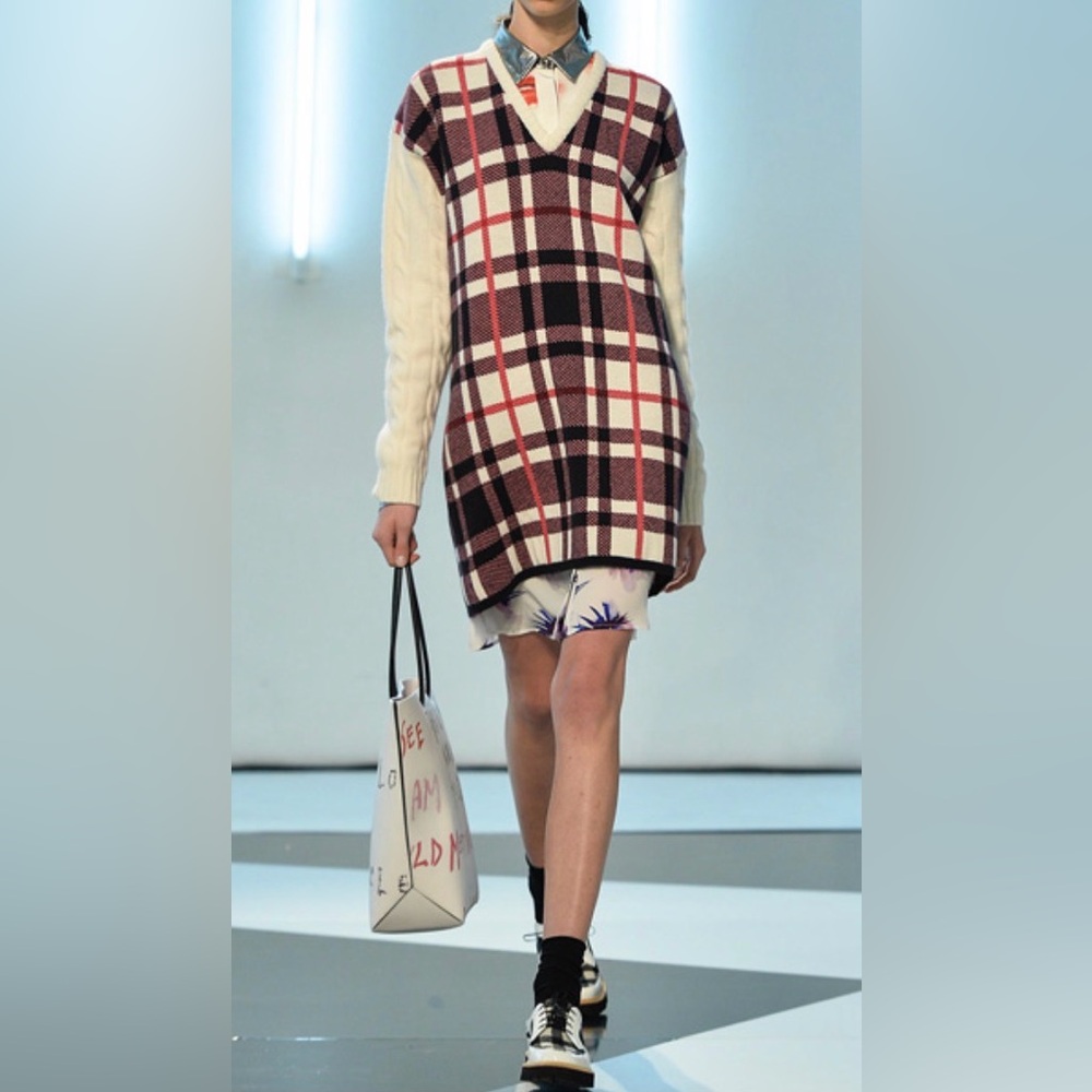MSGM Red and White Plaid Sweater Dress